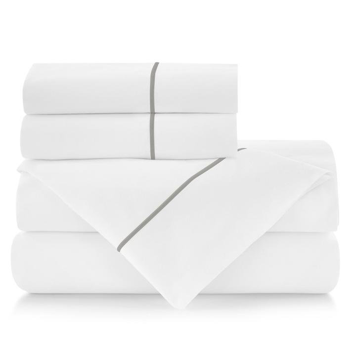 Platinum Queen Cotton Percale Sheet Set with Satin Stitch