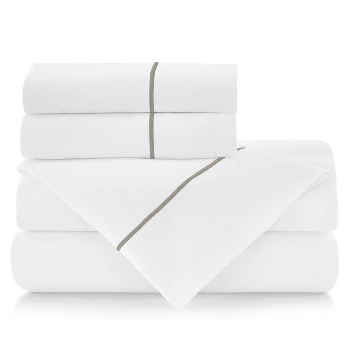 Platinum Queen Cotton Percale Sheet Set with Satin Stitch