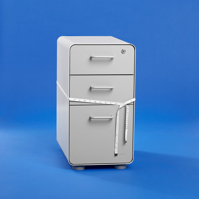 Poppin Slim Stow 3-Drawer Lockable File Cabinet in White & Light Gray