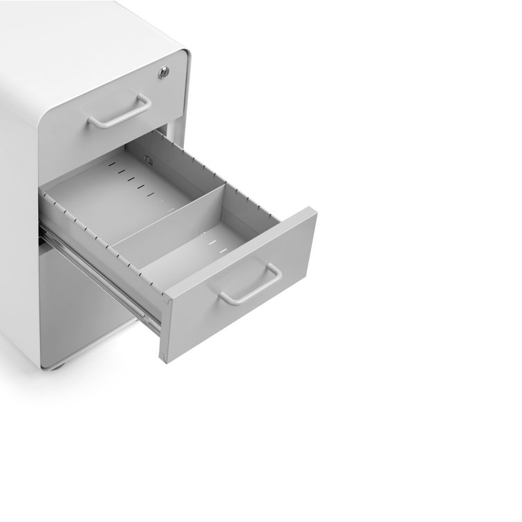 Poppin Slim Stow 3-Drawer Lockable File Cabinet in White & Light Gray