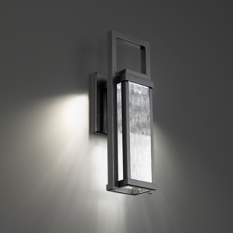 Revere Black LED Sconce with Dimmable Seeded Hammered Glass