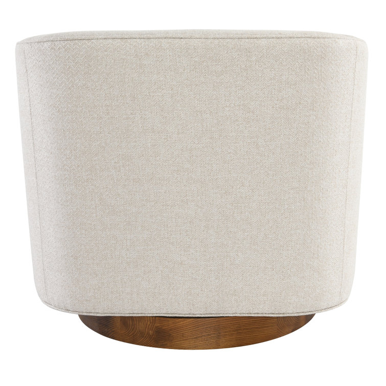 French Beige Basketweave Swivel Accent Chair with Wood Base
