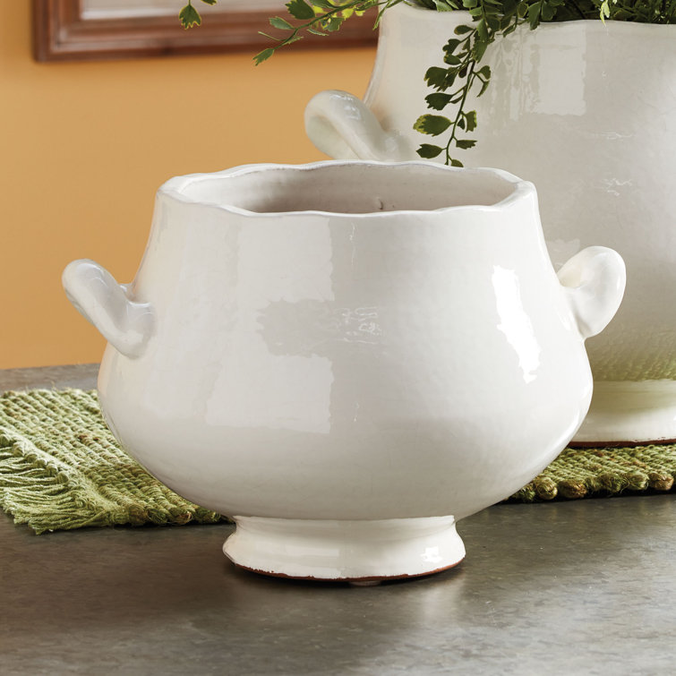 Small White Ceramic Footed Cachepot Planter