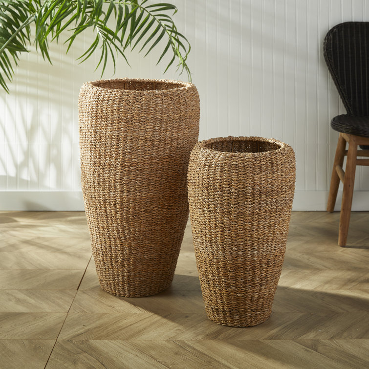 Tall Natural Seagrass Indoor/Porch Planters, Set of 2