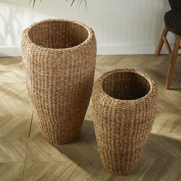 Tall Natural Seagrass Indoor/Porch Planters, Set of 2