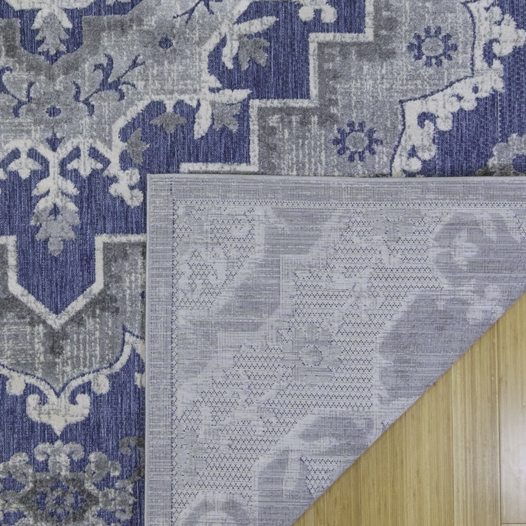 Fosel Arasi Blue/Gray 5' x 7' Easy Care Synthetic Area Rug
