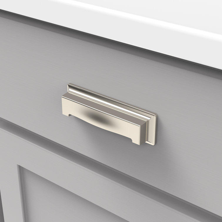 Polished Nickel Modern Cup Handle with Mounting Hardware