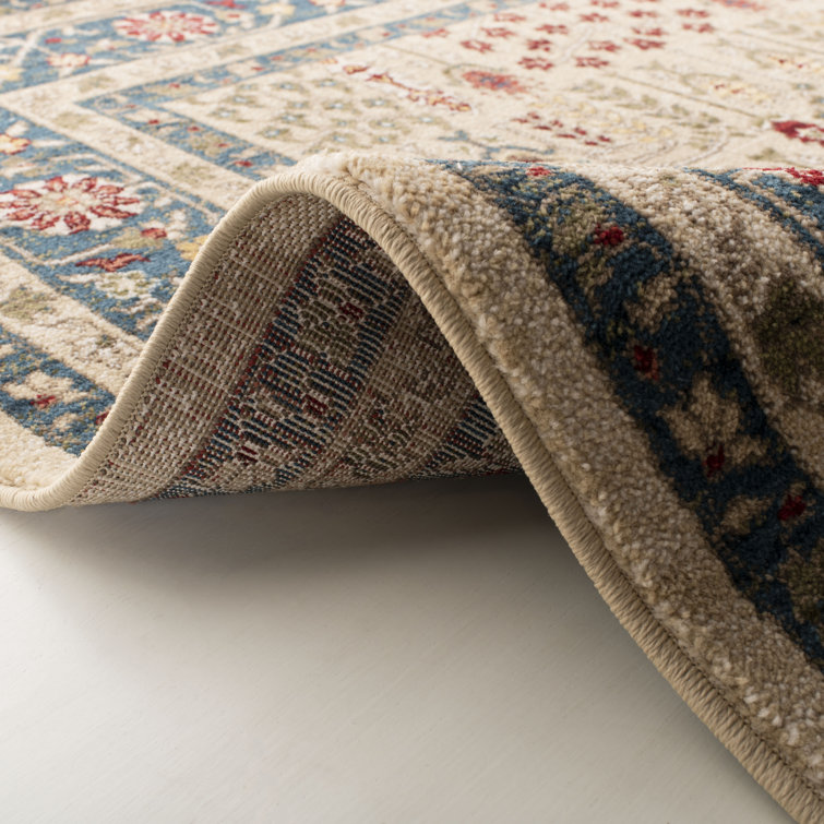Elegant Cyprus Imagery Beige & Navy Wool-Synthetic Blend Area Rug