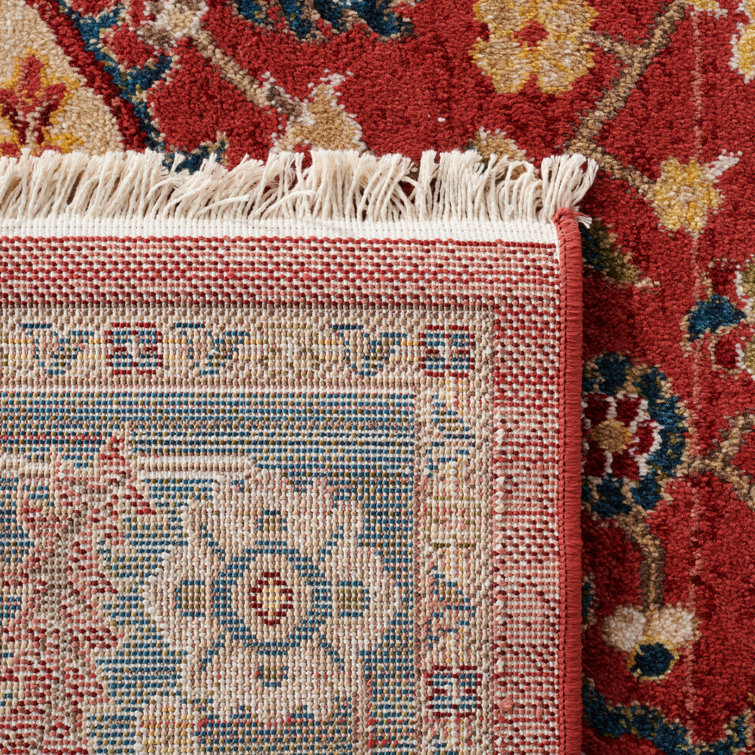 Handmade Red and Navy Round Medallion Rug