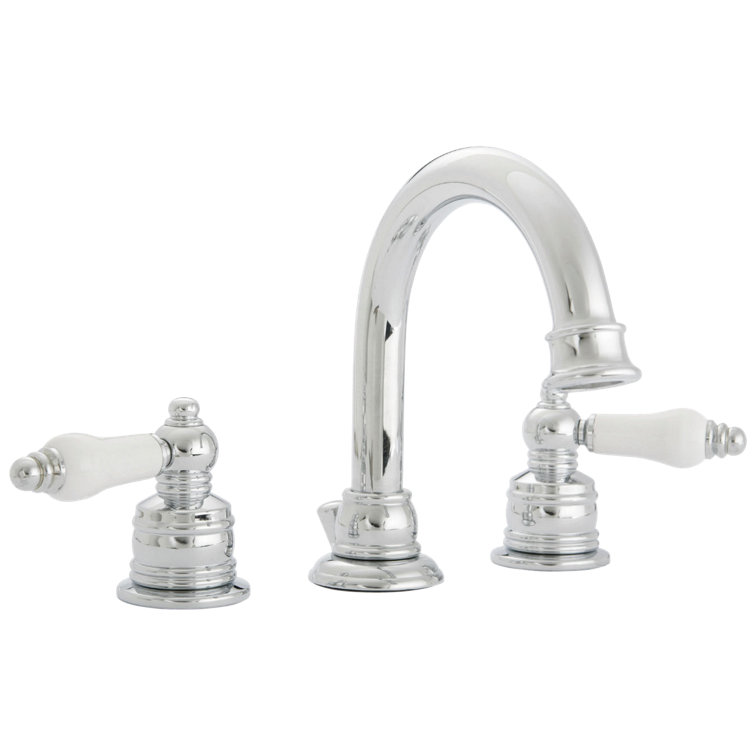 Chrome and White Ceramic Widespread Bathroom Faucet with Drain Assembly