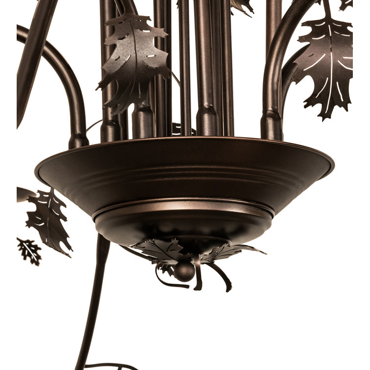 Mahogany Bronze Oak Leaf 15-Light Tiered Chandelier with Ivory Glass