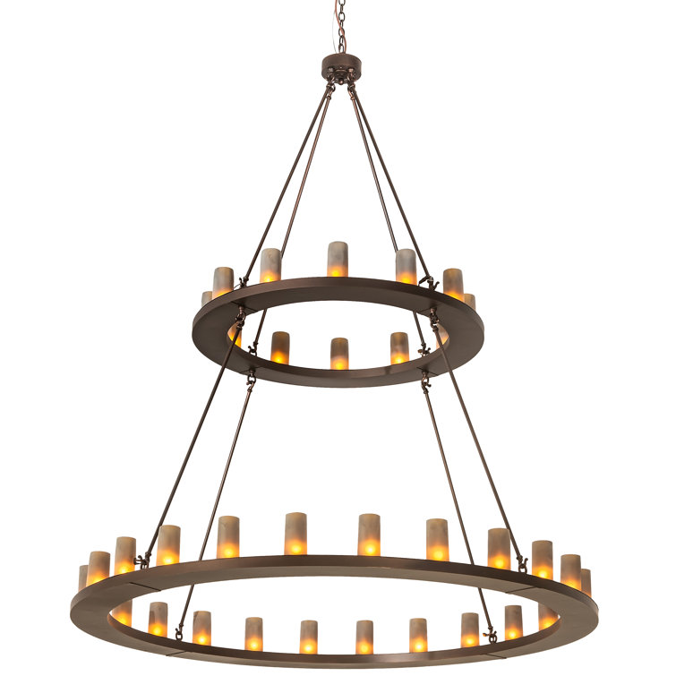 Mahogany Bronze 72" Two-Tier 36-Light Chandelier with Amber Glass