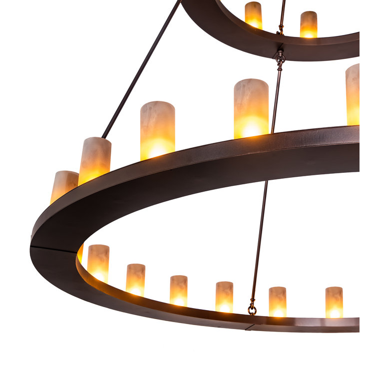 Mahogany Bronze 72" Two-Tier 36-Light Chandelier with Amber Glass
