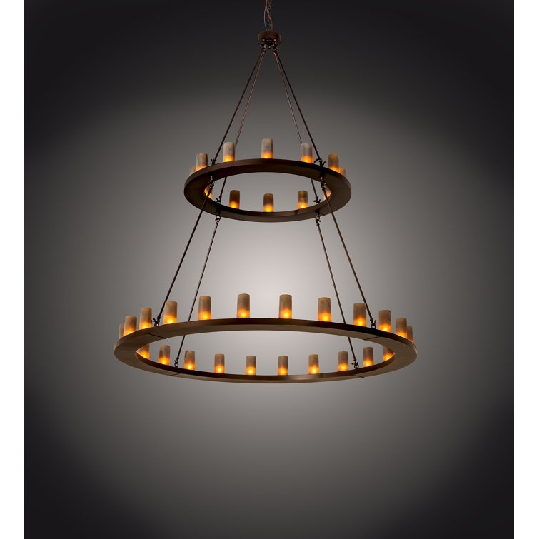 Mahogany Bronze 72" Two-Tier 36-Light Chandelier with Amber Glass