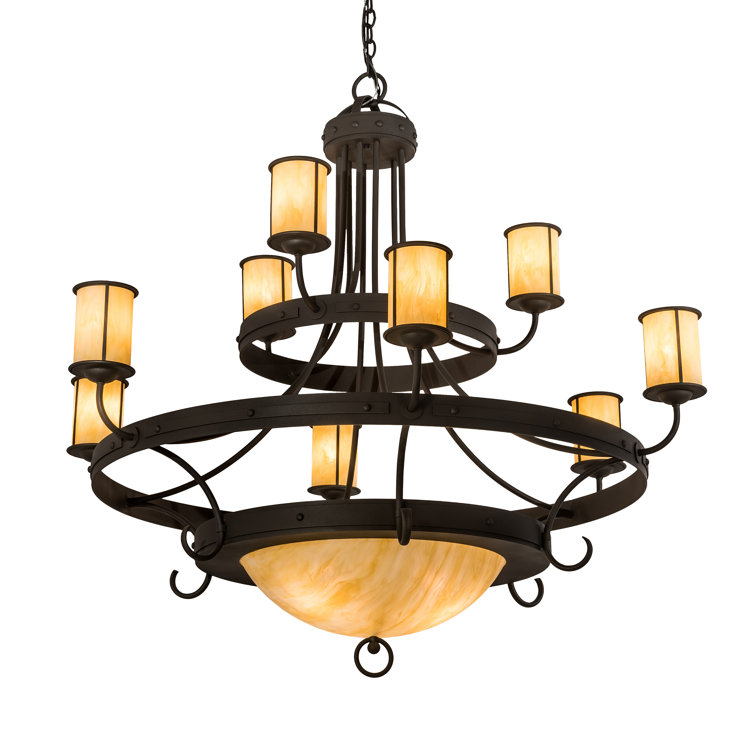 Elegant Beige Wrought Iron 52" Geometric Chandelier with 12 Lights