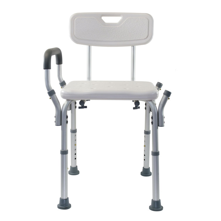 Height Adjustable White Plastic Shower Bench with Padded Arms