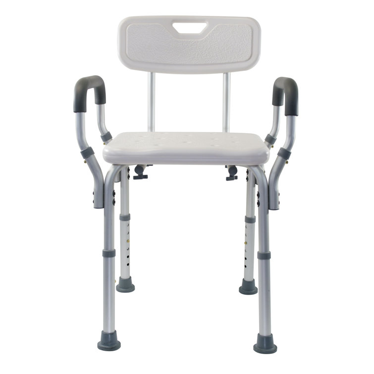 Height Adjustable White Plastic Shower Bench with Padded Arms