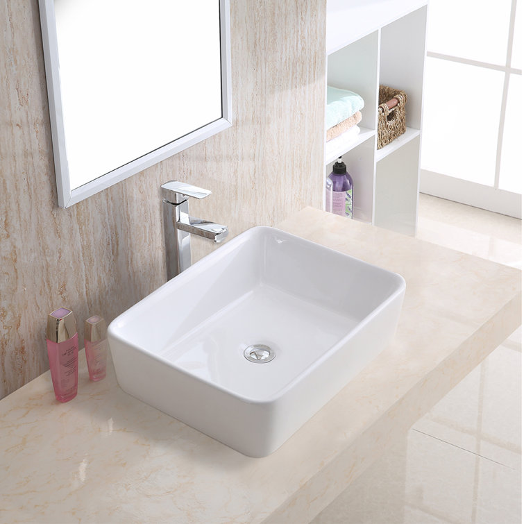 Valera 19" White Ceramic Rectangular Vessel Bathroom Sink