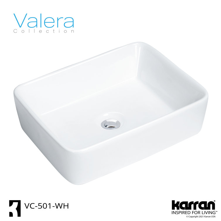Valera 19" White Ceramic Rectangular Vessel Bathroom Sink