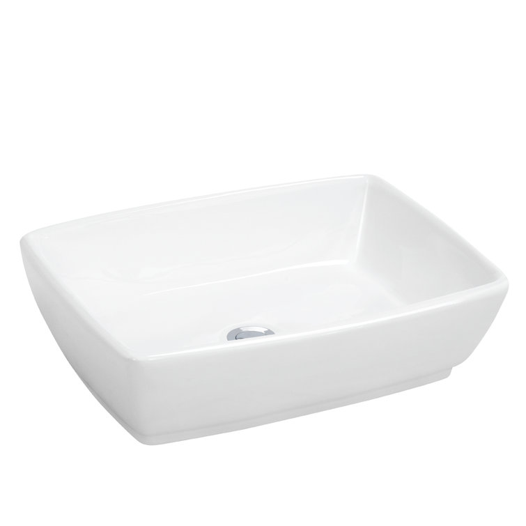 White Ceramic Rectangular Above-Counter Vessel Sink