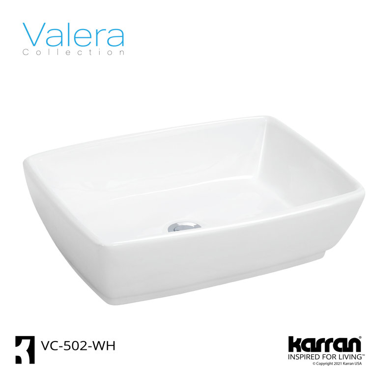 White Ceramic Rectangular Above-Counter Vessel Sink