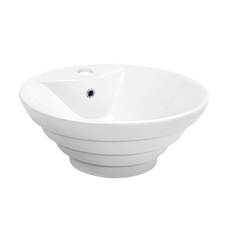 White Ceramic Round Vessel Bathroom Sink with Overflow Drain