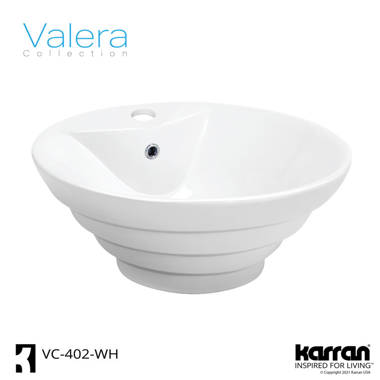 White Ceramic Round Vessel Bathroom Sink with Overflow Drain