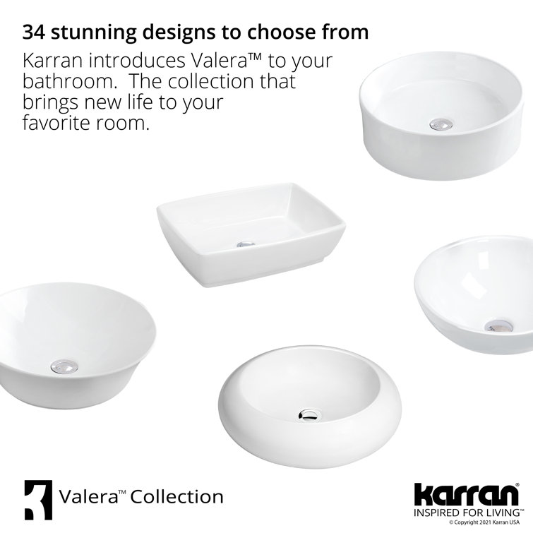 White Ceramic Round Vessel Bathroom Sink with Overflow Drain