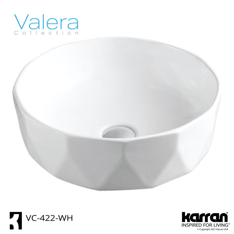 Valera 17" White Ceramic Round Vessel Bathroom Sink