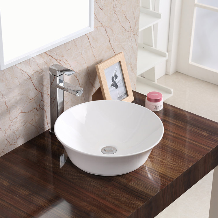 Valera White Ceramic Round Vessel Bathroom Sink, 16.5 inches