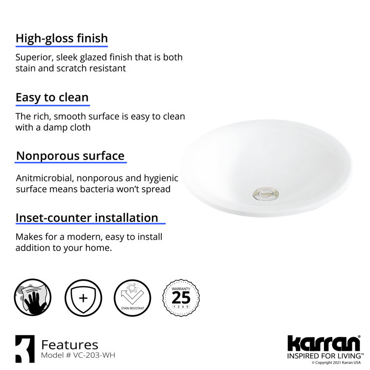Valera White 18" Round Ceramic Bathroom Sink