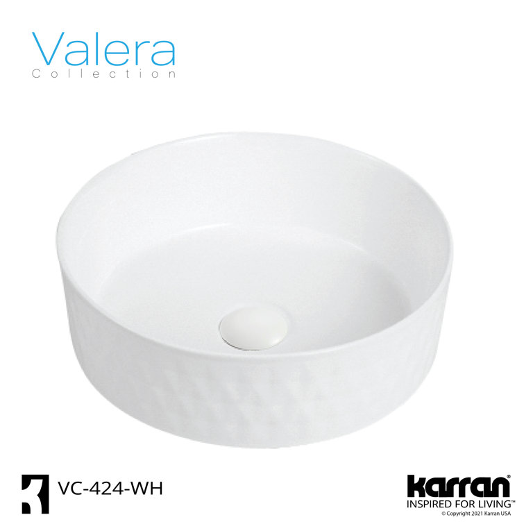 Valera 14-Inch White Ceramic Round Undermount Bathroom Sink