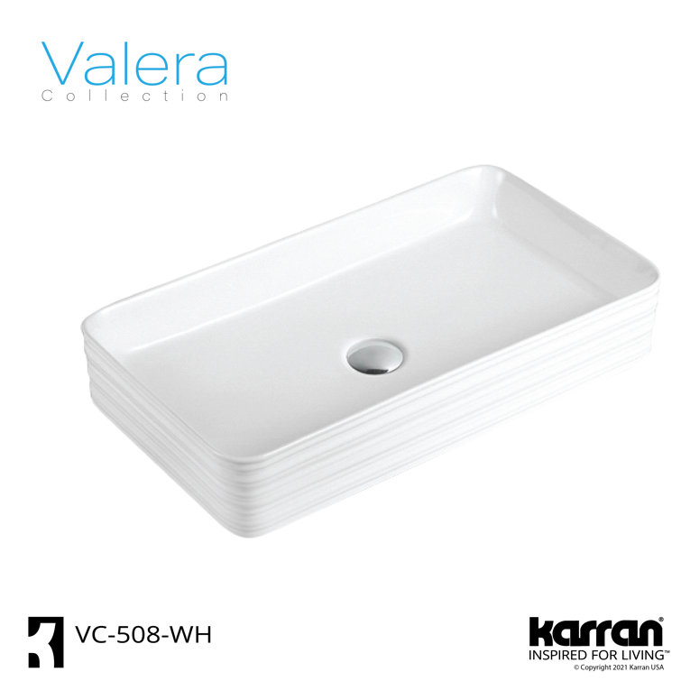 Valera 26-Inch White Ceramic Rectangular Vessel Sink