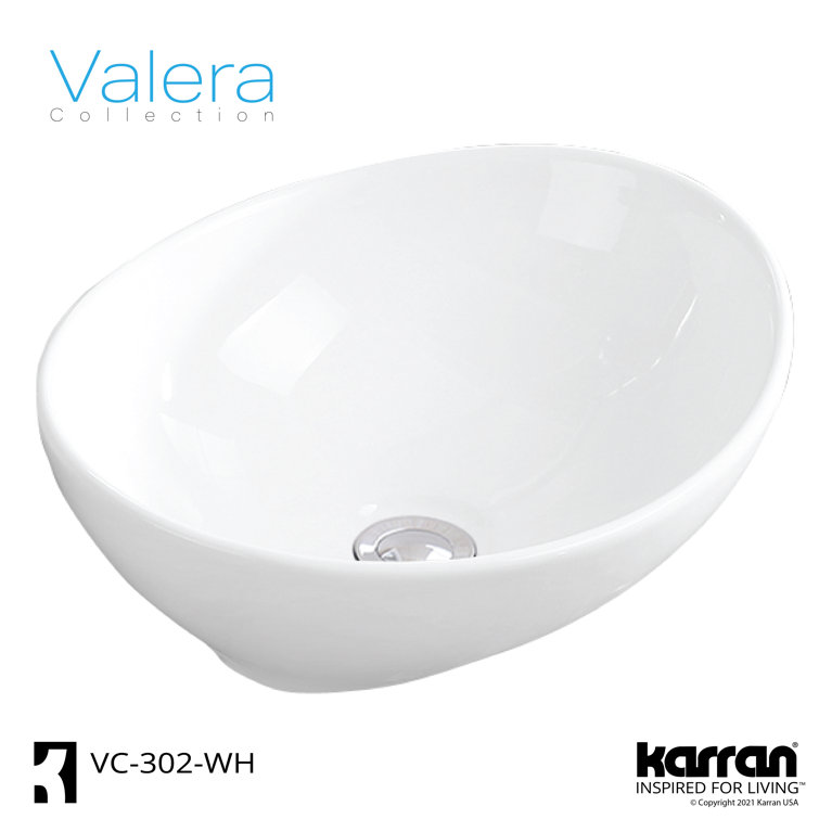 Valera White Ceramic Oval Vessel Bathroom Sink
