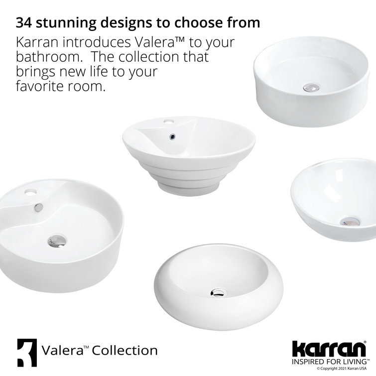 Valera White Ceramic Oval Vessel Bathroom Sink