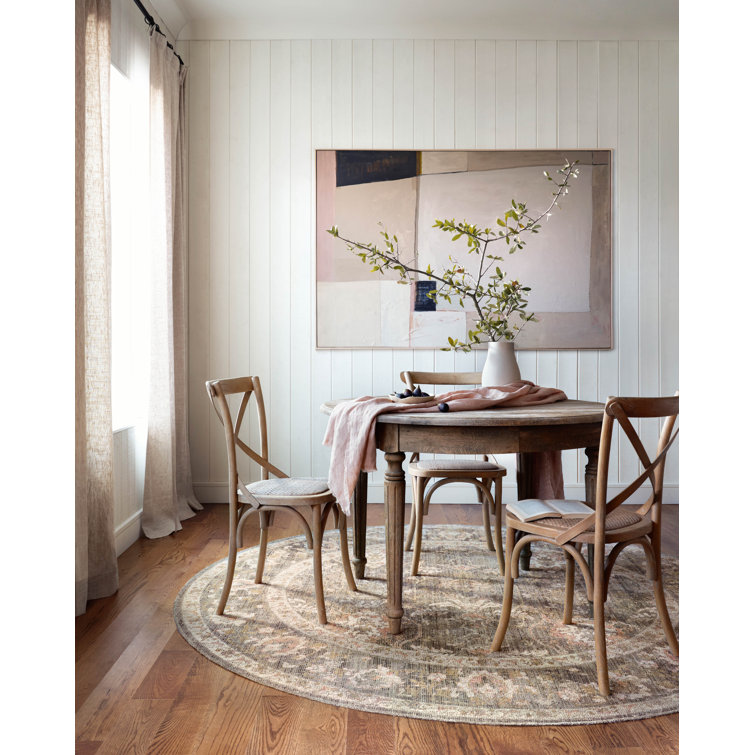 Rosemarie Sage and Blush Round Synthetic Area Rug
