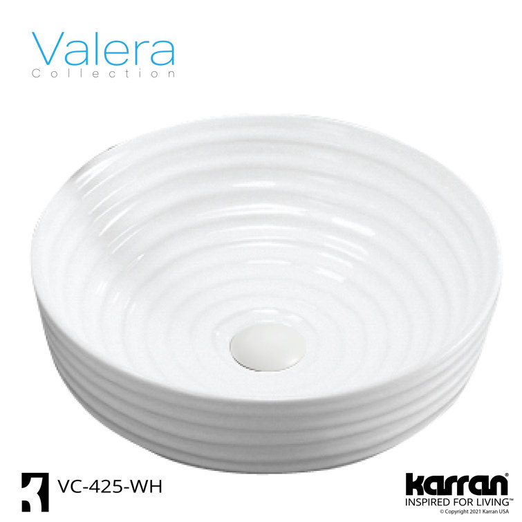 Valera 16" White Circular Vitreous China Vessel Bathroom Sink