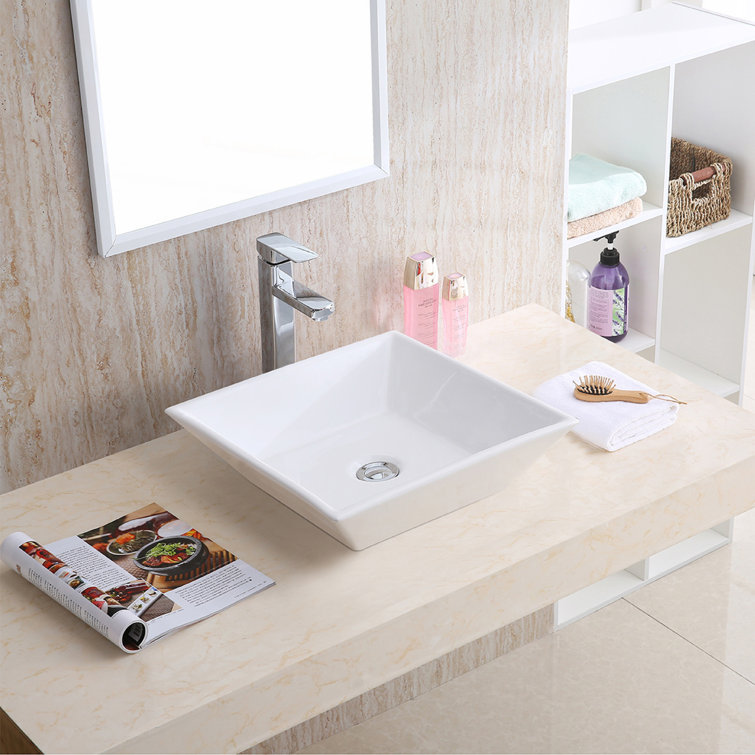Valera 16" White Ceramic Square Vessel Sink