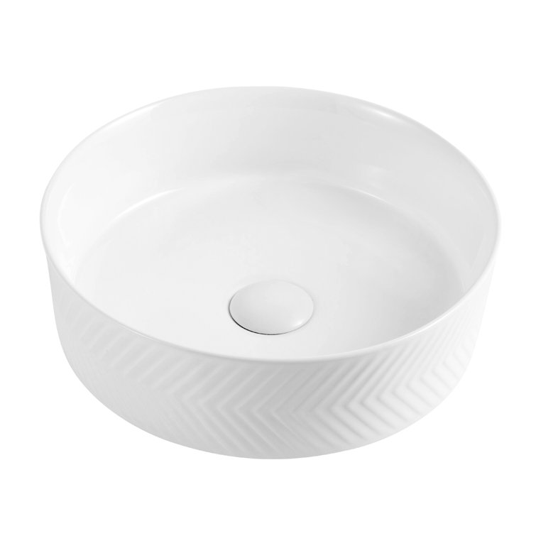 White Round Ceramic Undermount Bathroom Sink with Herringbone Design