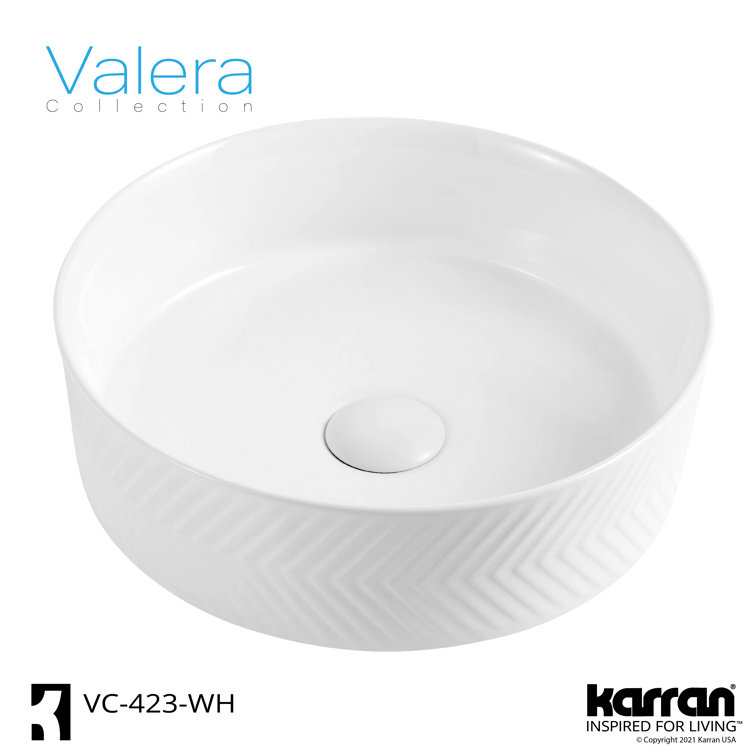 White Round Ceramic Undermount Bathroom Sink with Herringbone Design
