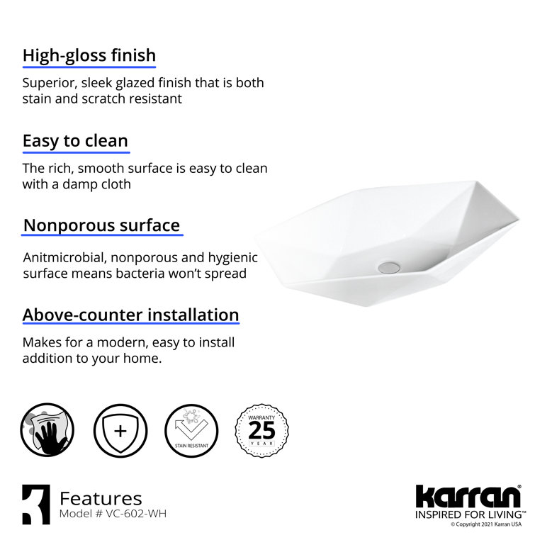 Valera 25" White Ceramic Undermount Bathroom Sink