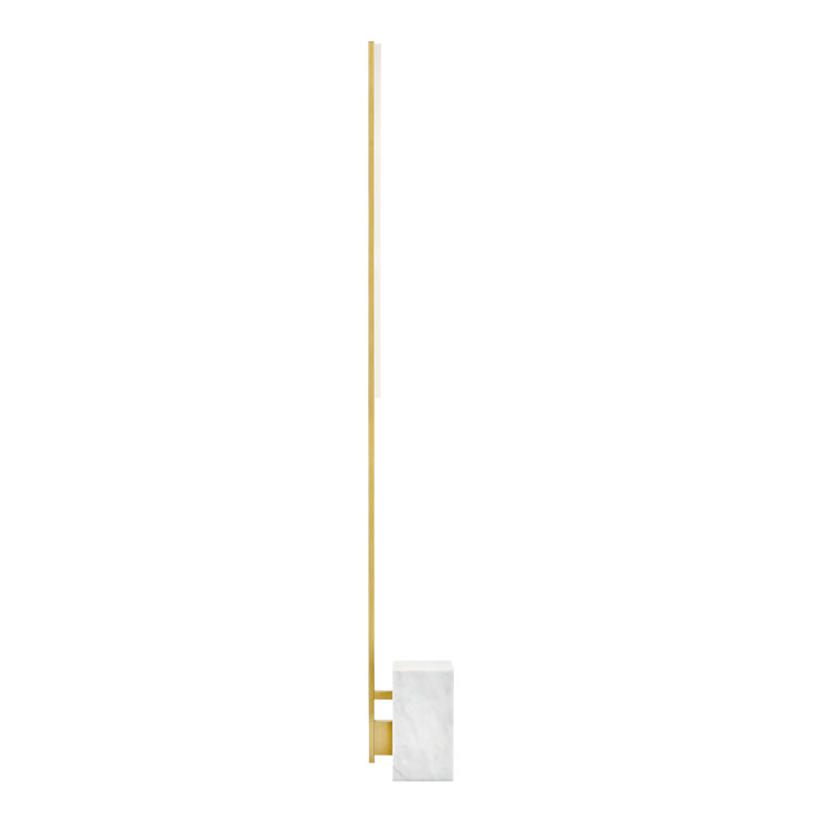 Klee Minimalist Natural Brass & White Marble LED Floor Lamp with Shelf