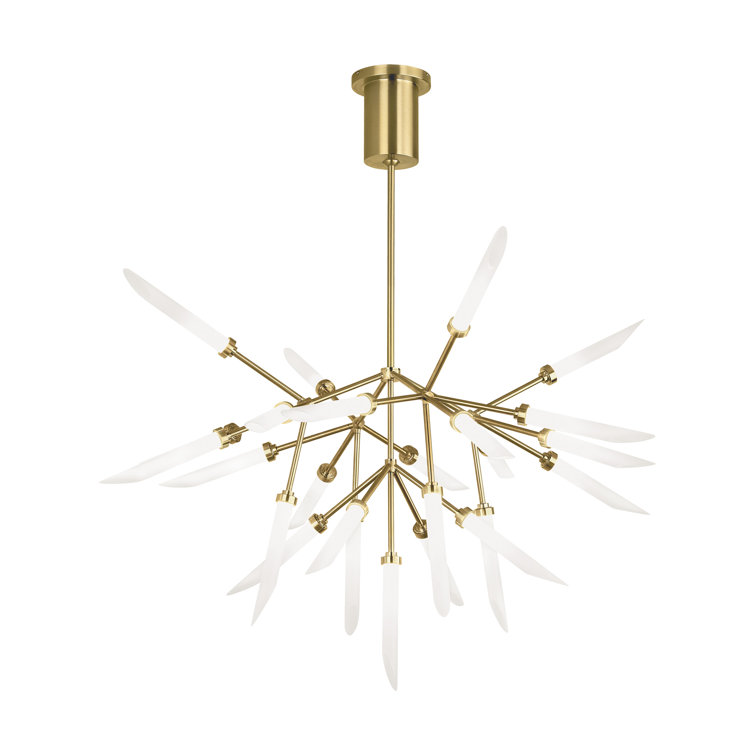 Aged Brass 25-Light LED Chandelier with Frosted Glass Shades