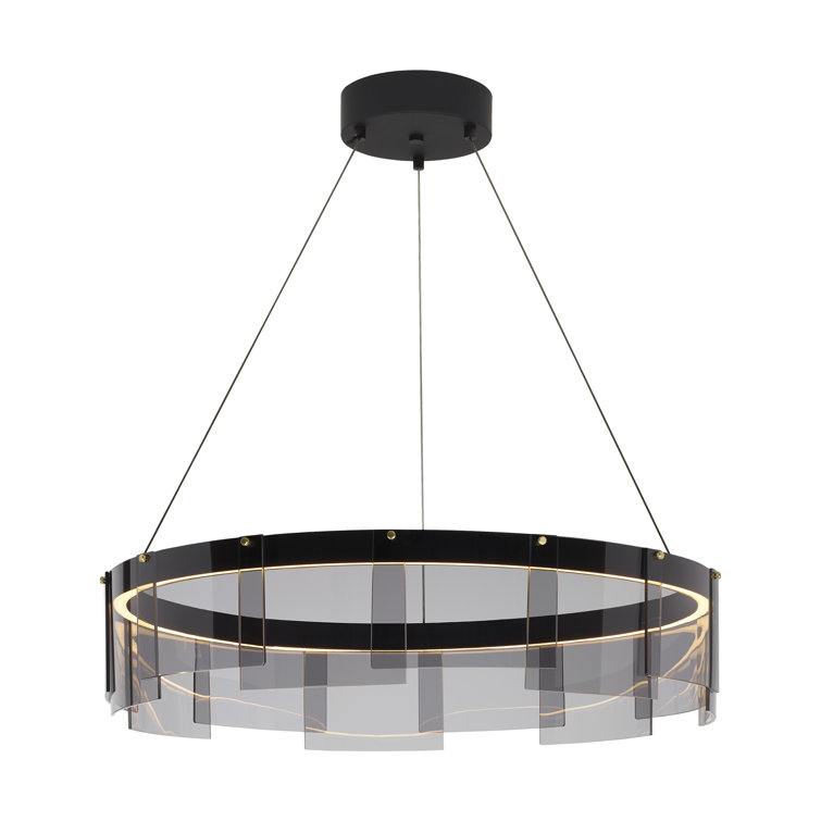 Elegant Smoke Black Glass LED Drum Chandelier, 31" Wide