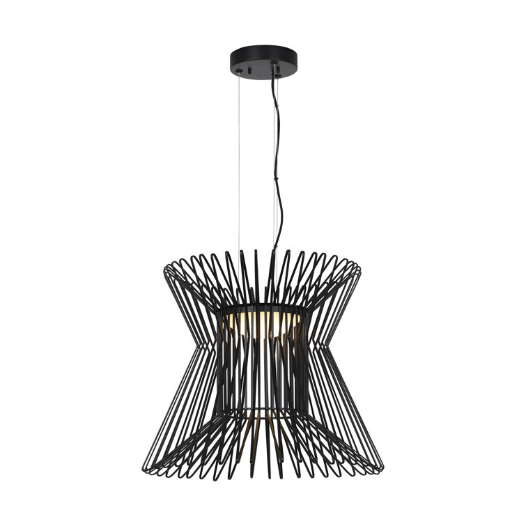 Matte Black Geometric LED Pendant Light with Integrated Bulb