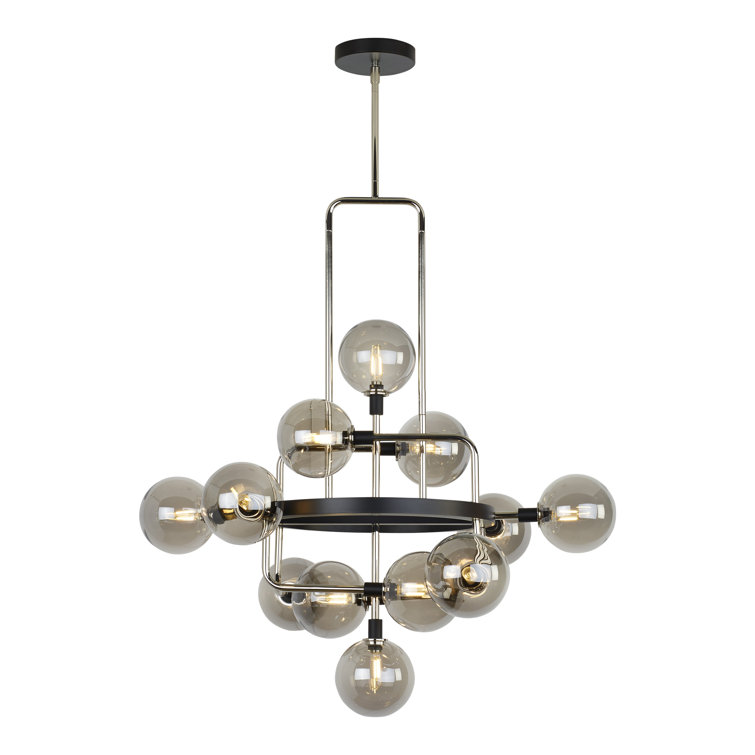 Polished Nickel and Smoke Glass 12-Light LED Chandelier