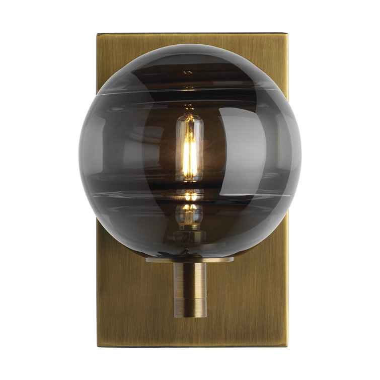 Aged Brass and Smoke Glass Dimmable LED Wall Sconce
