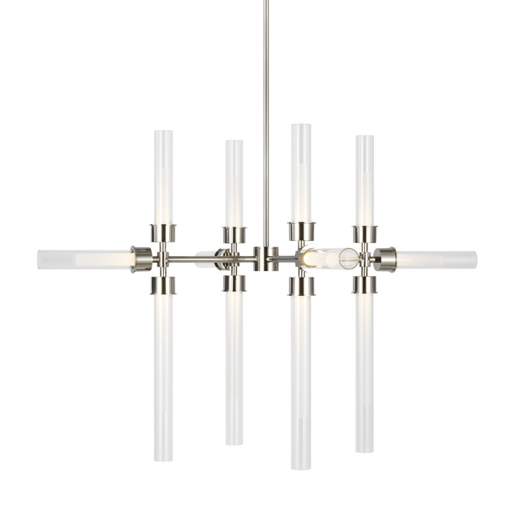 Polished Nickel 12-Light LED Chandelier with Glass Cylinders