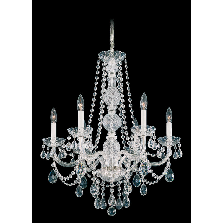 Elegant Polished Silver 6-Light Chandelier with Heritage Clear Crystal