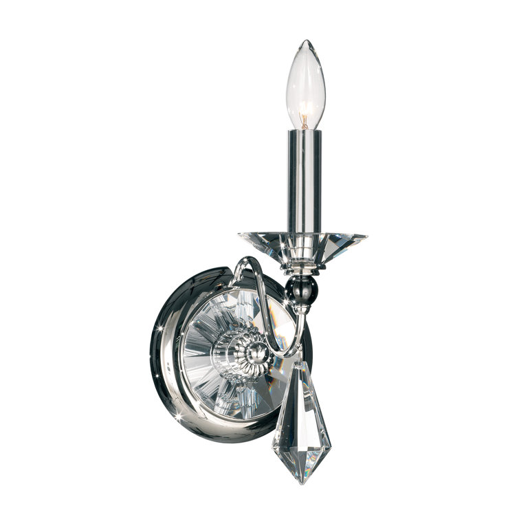 Elegant Polished Silver 1-Light Dimmable Sconce with Optic Crystal